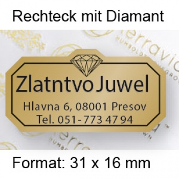 Prestige Etikett "Rechteck mit Diamant"