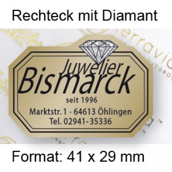 Prestige Etikett "Rechteck mit Diamant"