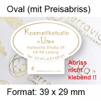 Prestige Etikett "Oval groß" - mit Preisabriss