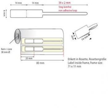 Preview: Schlaufenetikett, Höhe 6 mm, Breite 14 mm, langer Steg