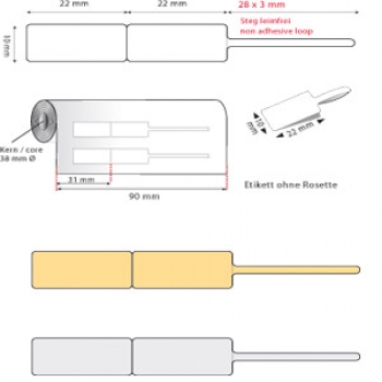 Preview: Schlaufenetikett, Höhe 10 mm, Breite 22 mm - ohne Rosette