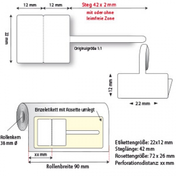 Preview: Brillenetikett, Höhe 12 mm, Breite 22 mm, rechteckig, langer Steg