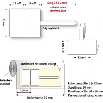 Preview: Brillenetikett, Höhe 12 mm, Breite 22 mm, rechteckig