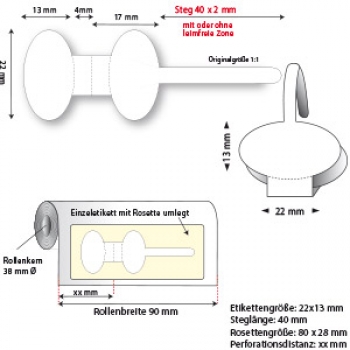 Preview: Brillenetikett, Höhe 17 mm, Breite 22 mm, oval, langer Steg