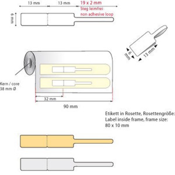 Schlaufenetikett, Höhe 6 mm, Breite 13 mm