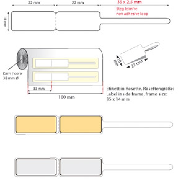 Schlaufenetikett, Höhe 10 mm, Breite 22 mm